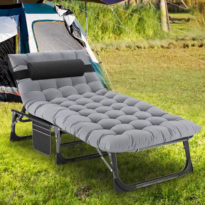 Portable Folding Camping Cot Bed with 2 Sided Mattress and Pillow - 75