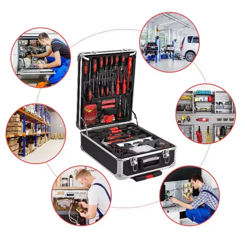 Aluminum Trolley Case Tool Set Silver, Household Tool Kit with Storage Case Small Home Hand Tool Set for All Purpose, Portable General Tool Kits
