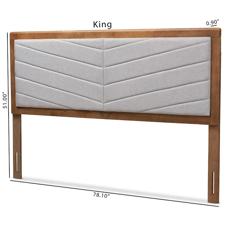 Upholstered Wood Headboard with Chevron Tufting - Light Grey