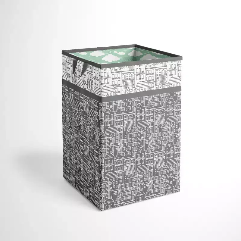 Clouds in the City Mint//Gray Collapsible Laundry Hamper