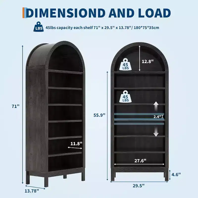 71in Tall Arched Shoe Storage Cabinet for Entryway, 7 Tier Wood Shoe Organizer with Adjustable Shelves