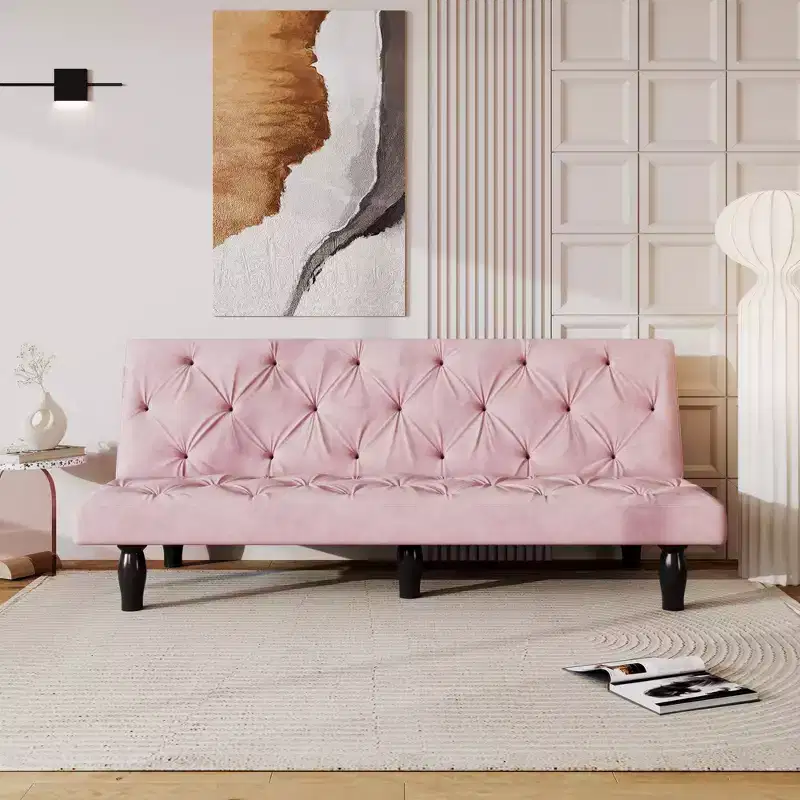 TUYOHW Velvet Futon Sofa Bed with Adjustable Backrest,66 Modern Convertible Couch for Living Room,Bedroom,Apartment & Guest Use