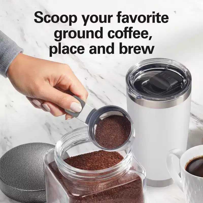 Hamilton Beach The Scoop Single-Serve Coffee Maker 47621: White, 14 oz Capacity, Uses Pods & Ground Coffee, Dishwasher-Safe