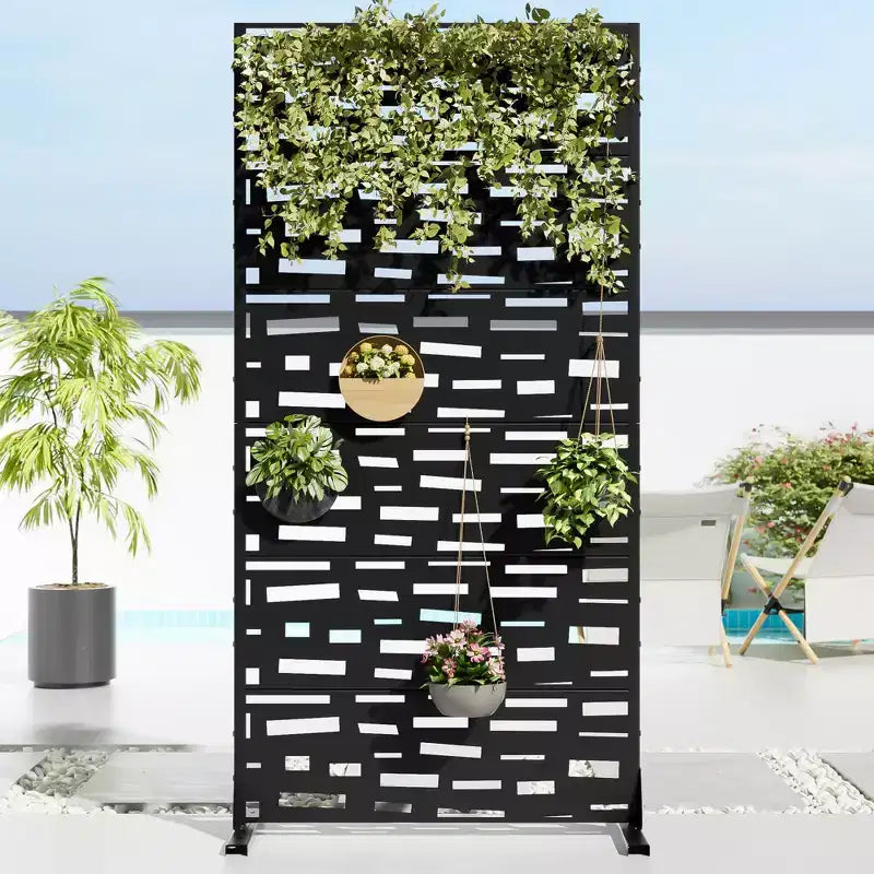 72 H47W Dovelina Black Metal Planter Box with Trellis Privacy Screen for Caf Patio,Garden & Balconies