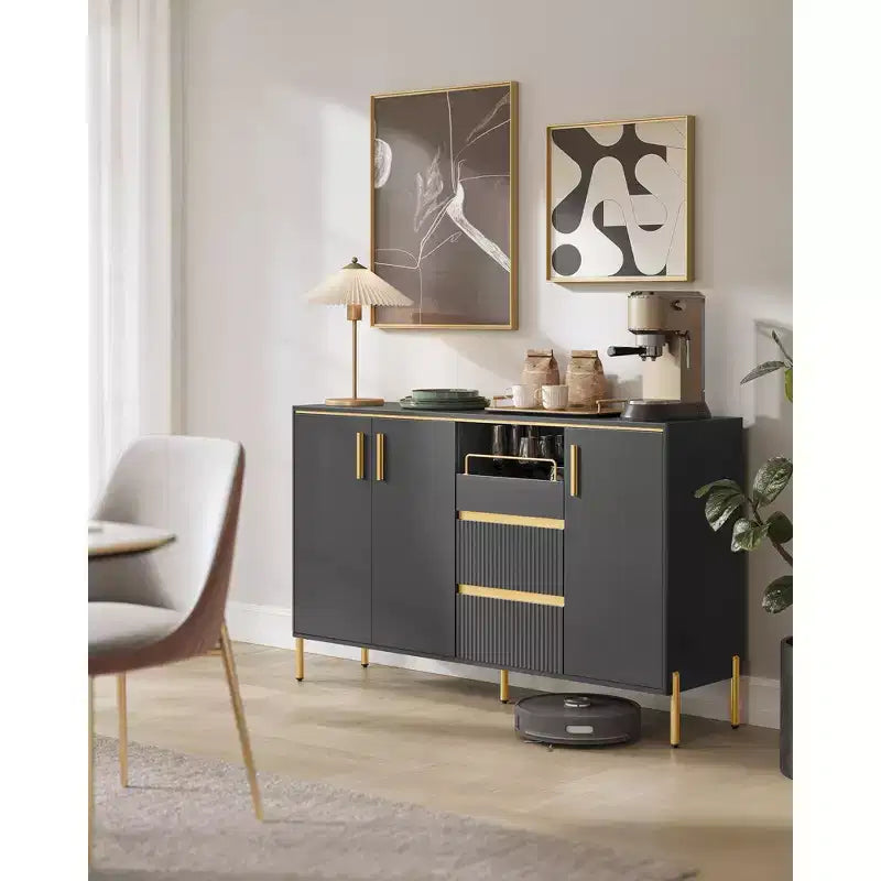 VASAGLE Buffet Cabinet with Storage, Sideboard Storage Cabinet, Kitchen Cabinet with Drawers, Adjustable Shelf, Tray, Ink Black