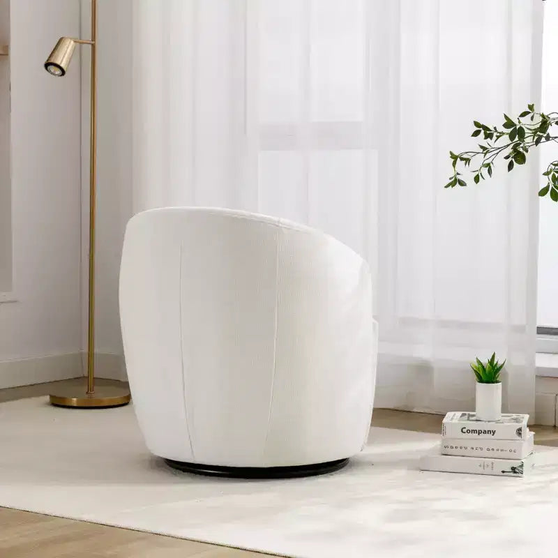 Chenille Fabric Swivel Accent Armchair Barrel Chair With Black Powder Coating Metal Ring,Ivory
