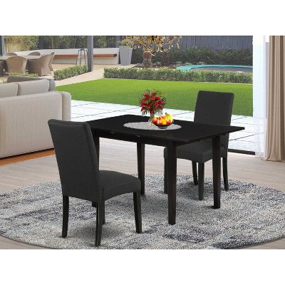 HomeStock 3-Piece Black Finish Rectangular Solid Wood Top With Butterfly Leaf Dining Table Set