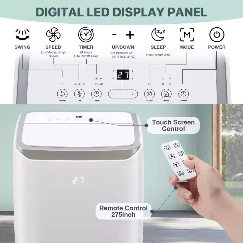 12,000 BTU Portable Air Conditioner for Rooms Up to 550 Sq.Ft, 3-in-1 AC/Dehumidifier/Fan