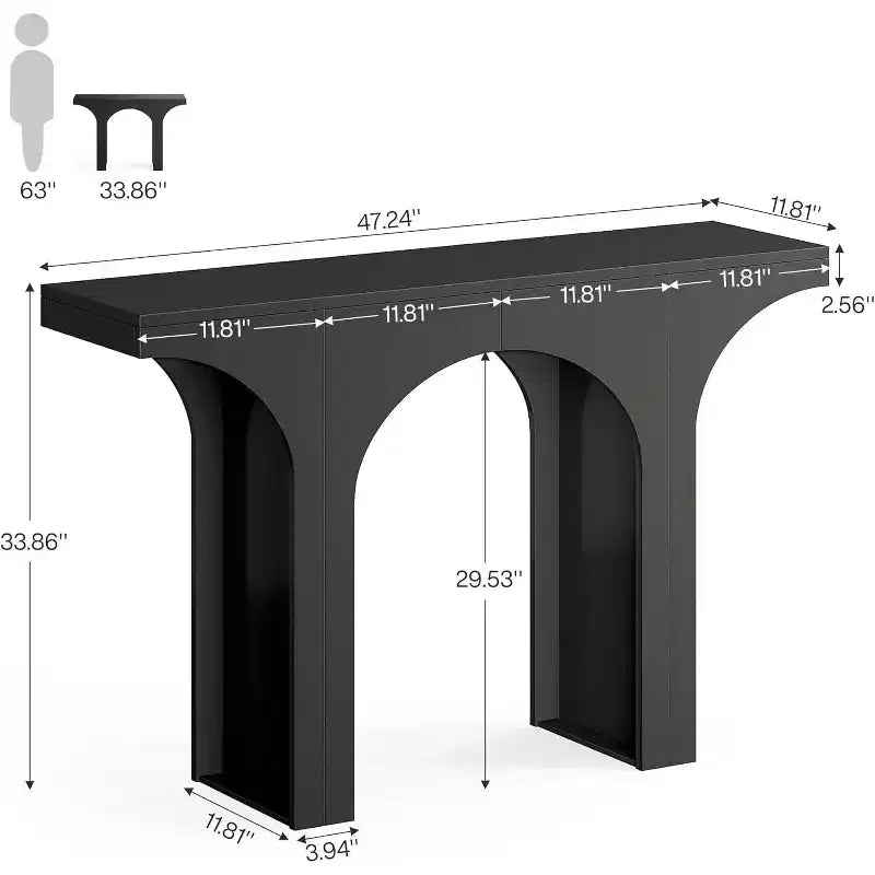 Lantine 47-Inch Modern Black Console Table with Arched Design, Ideal as Narrow Sofa/Entryway/Foyer Accent Table for Hallway, Living Room