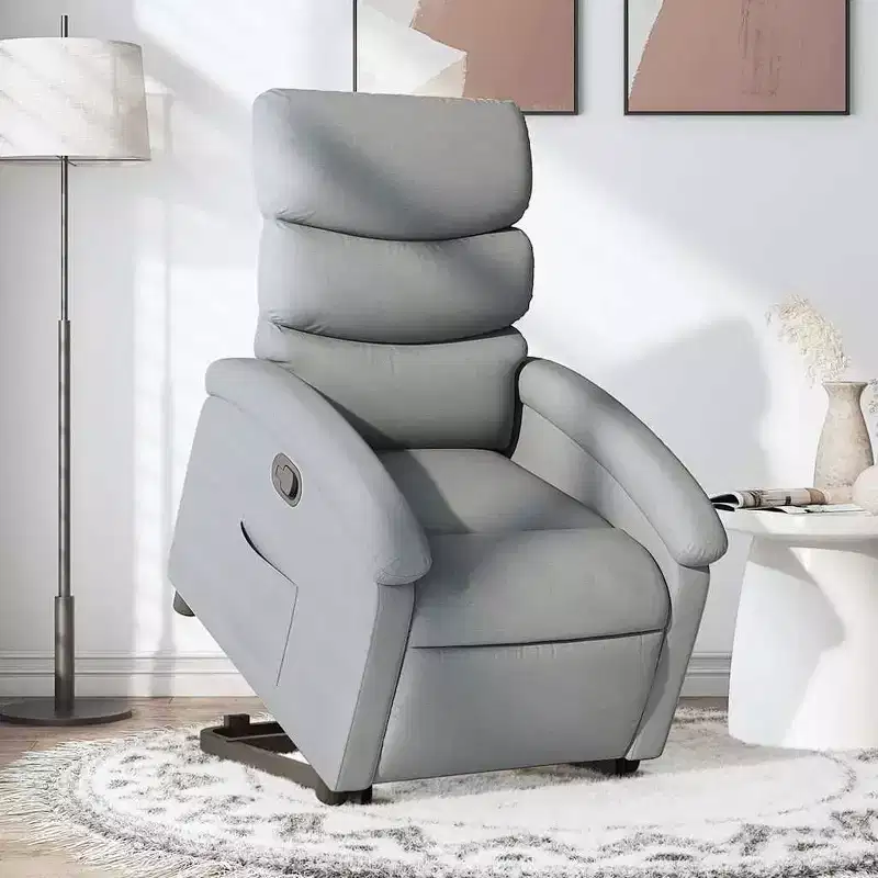 vidaXL Power Lift Recliner Chair for Elderly - Light Gray Fabric, Electric-Assist Stand, Manual Recline, Padded Comfort, Side Pocket, Solid Frame