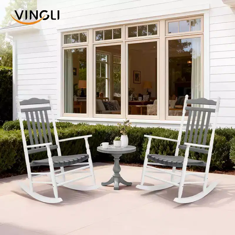 VINGLI Wooden Rocking Chair, Outdoor Chair with 450 lbs Support, Relaxing Rocker with Solid Wood High Back Seat Reclining Seat for Deck, Garden