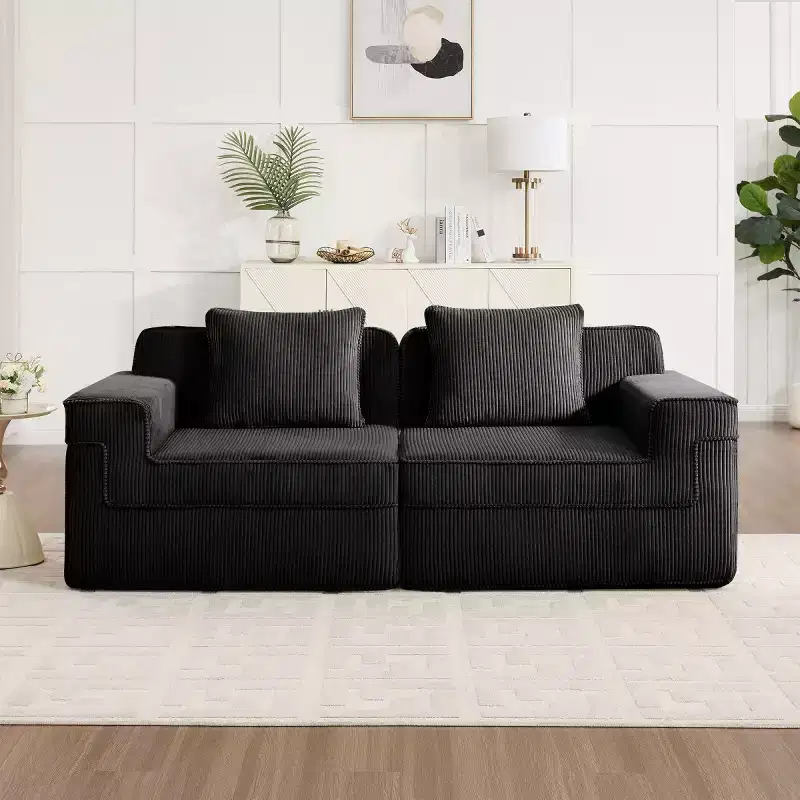 Modular Small Sectional Sofa, Corduroy Deep Seat Loveseat, Modern Cloud Sectional Couch for Living Room, Bedroom, or Apartment-Panipeachy