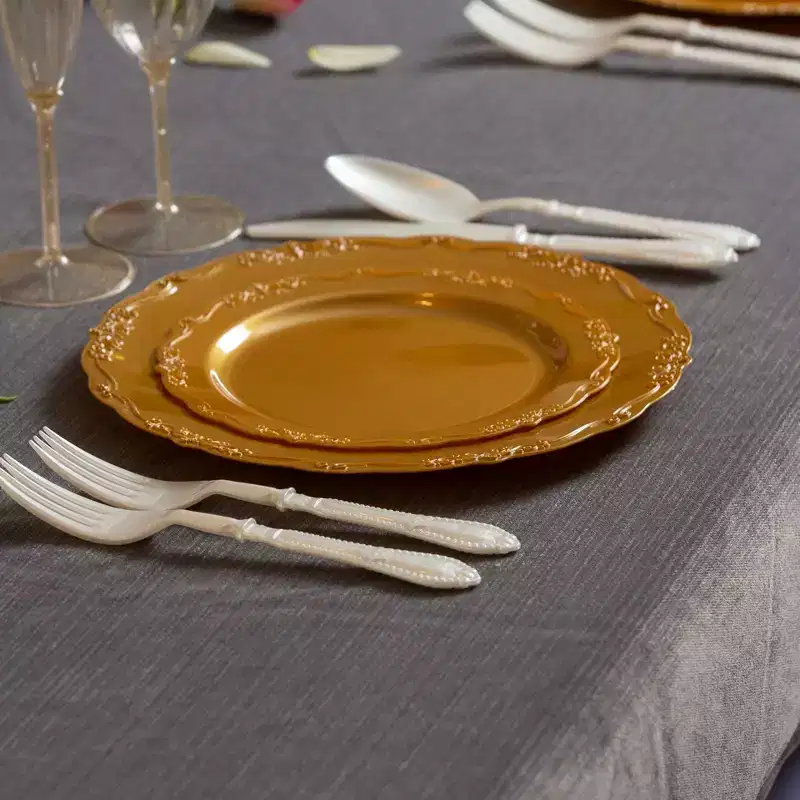Posh Setting 60 Piece Gold Round Plastic Dinnerware Value Set - Casual