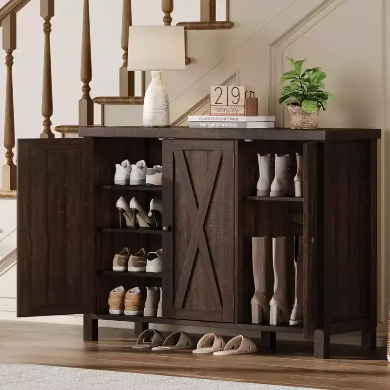Shoe Cabinet with Doors, Farmhouse 35'' Shoe Storage Cabinet, 4-Tier Entryway Shoe Storage, Large Shoe Organizer Cabinet for Living Room Hallway