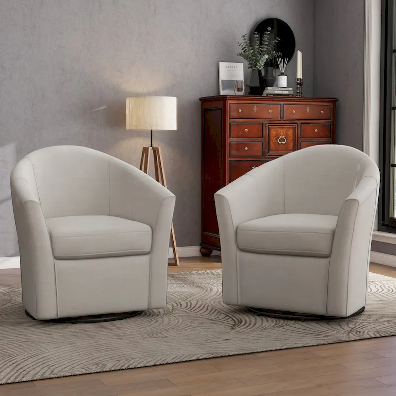 Ensemble de 2 fauteuils pivotants modernes rembourrés de style tonneau, fauteuils d'appoint pour salon