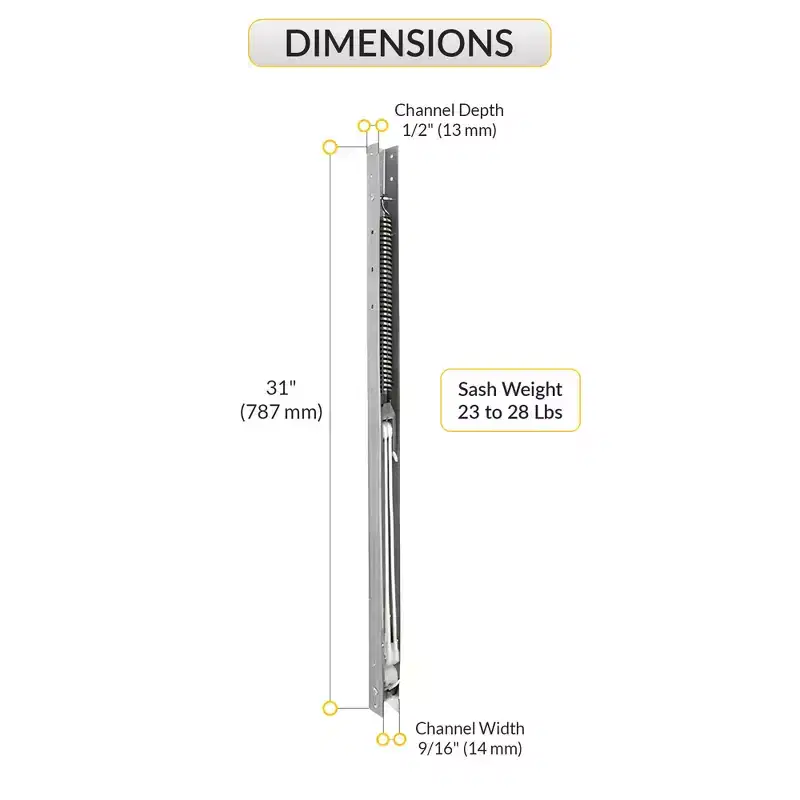 Brixwell 60-304 Window Channel Balance, Aluminum, 31 inch Length, 9/16 inch Width, 2328 lb Sash Weight, Standard Track