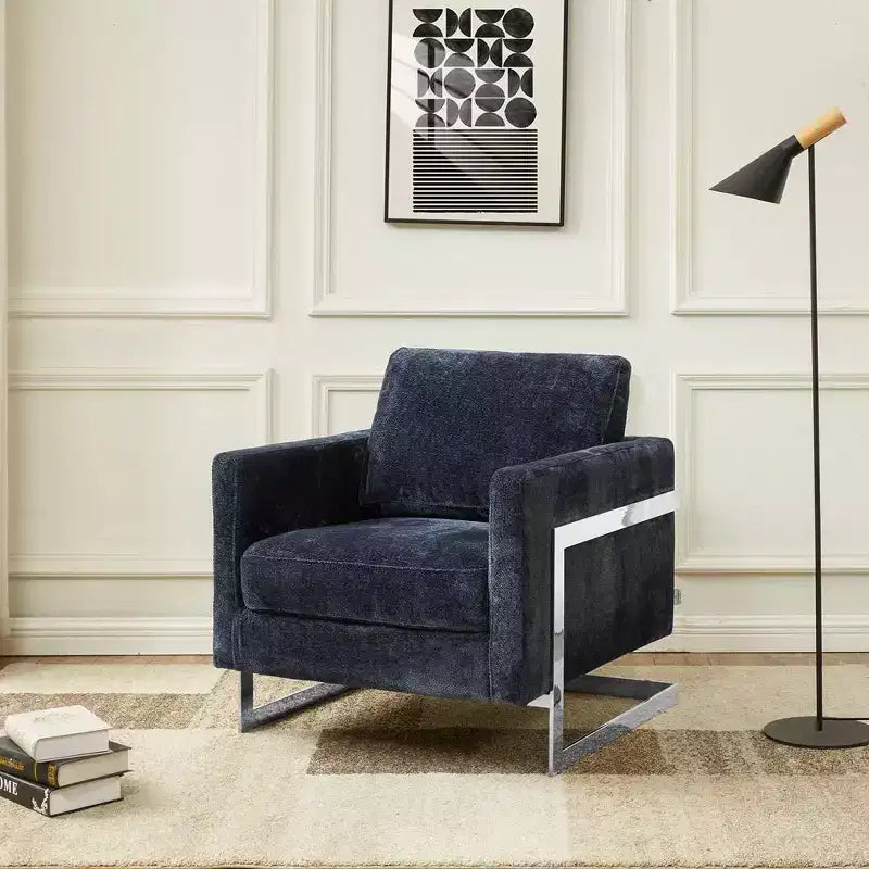 LeisureMod Boucle Accent Chair Upholstered Single Seater Sofa with Stainless-Steel Base