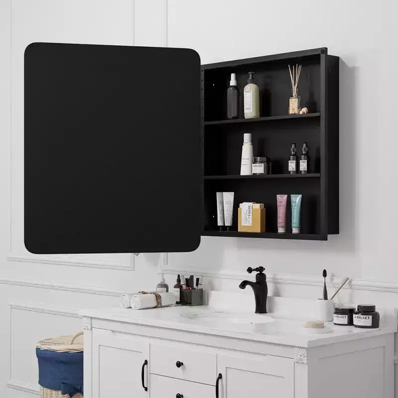 30 x 24 Bathroom Cabinet with Mirror Stainless Steel Frame and 2 Adjustable Shelves Wall Medicine Cabinets Mirrors Rectangle Recessed Black