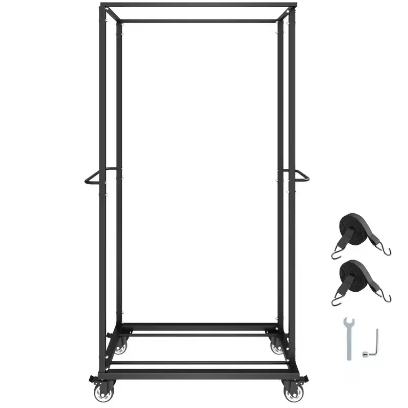 Folding Chair Rack, 500 LBS Capacity, Heavy-Duty Chair Cart for 60 Chairs, Metal Storage Dolly with Swivel Casters, Matte Black
