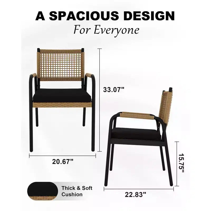 Outdoor Patio Dining Chairs Set of 4, Wicker Chairs with Cushions Armrest,Metal Frame for Garden, Porch, Lawn and Poolside
