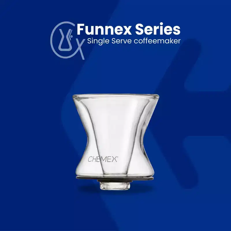 Chemex Funnex 15 oz Double Wall Coffee Brewer  Single-Cup Pour-Over Coffee Maker  Borosilicate Double-Wall Glass  Silicone Gasket  Portable Brewer