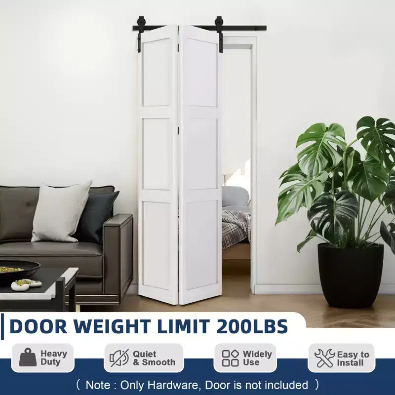 Folding Sliding Barn Door Hardware Kit for 2/4 Doors, Heavy Duty Bi Fold Barn Door Hardware Track Kit Fit Double 12 Bifold Doors, No Doors