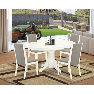 HomeStock 5-Piece Oval Linen White Finish Solid Wood Top Dining Table with 4 Parson Chair with Butterfly Leaf