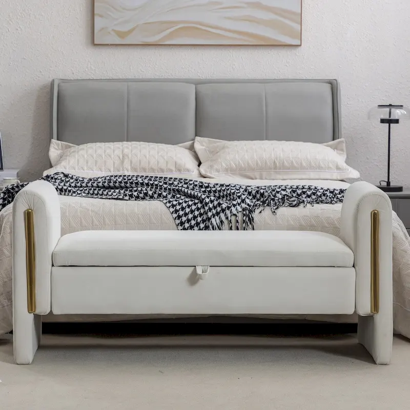 Velvet Storage Bench with Metal Trim