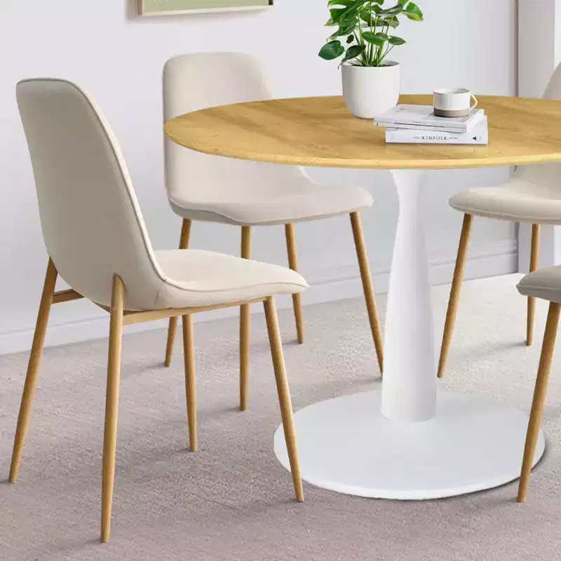 5-Piece Round Dining Set, 37 Pedestal Table with Wood-Look Top and Upholstered Curved Chairs, Modern Style-Panipeachy