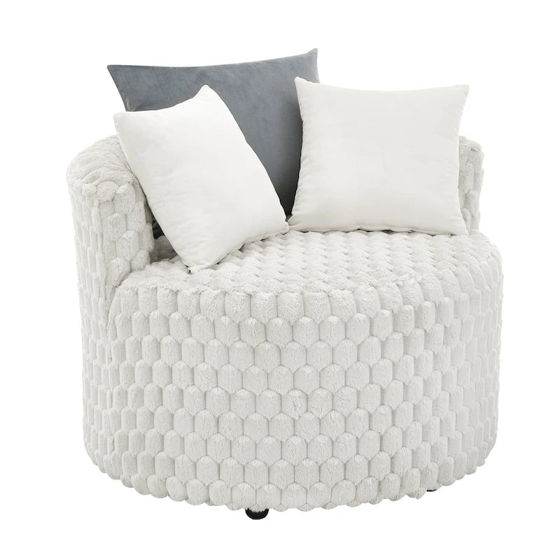 Off White 3D Upholstered Barrel Accent Chair with Wheels