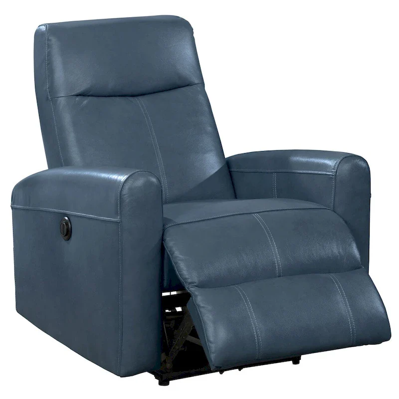 Contemporary Leather Power Recliner with Lumbar Massage – Electric, Push-Button Control