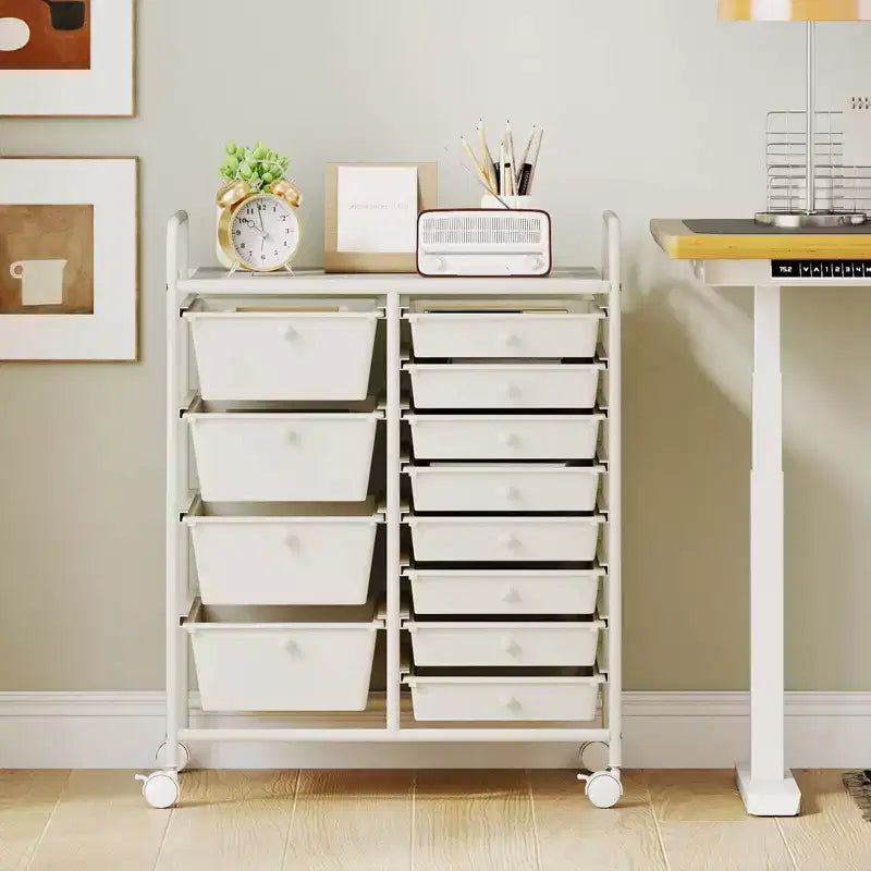 Costway 12-Drawer Rolling Storage Cart with Removable Drawers & Lockable Casters for Office White