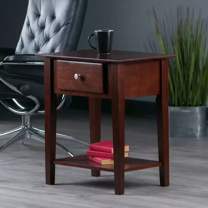 Shaker Nightstand Walnut: Single Drawer, Open Shelf, Tapered Legs