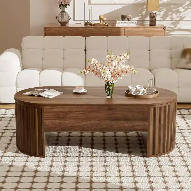 47.2'' Lift Top Coffee Table, Oval Wooden Center Table with Hidden Storage, Modern Cocktail Table for Living Room Bedroom Office