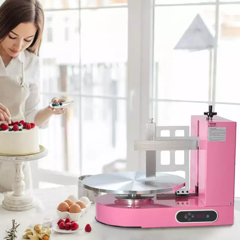 VEVOR Cake Decorating Machine, Cake Cream Spreading Coating Smearing Machine, Low Noise Cake Frosting Machine,Turntable with Adjustable Scraper, Pink