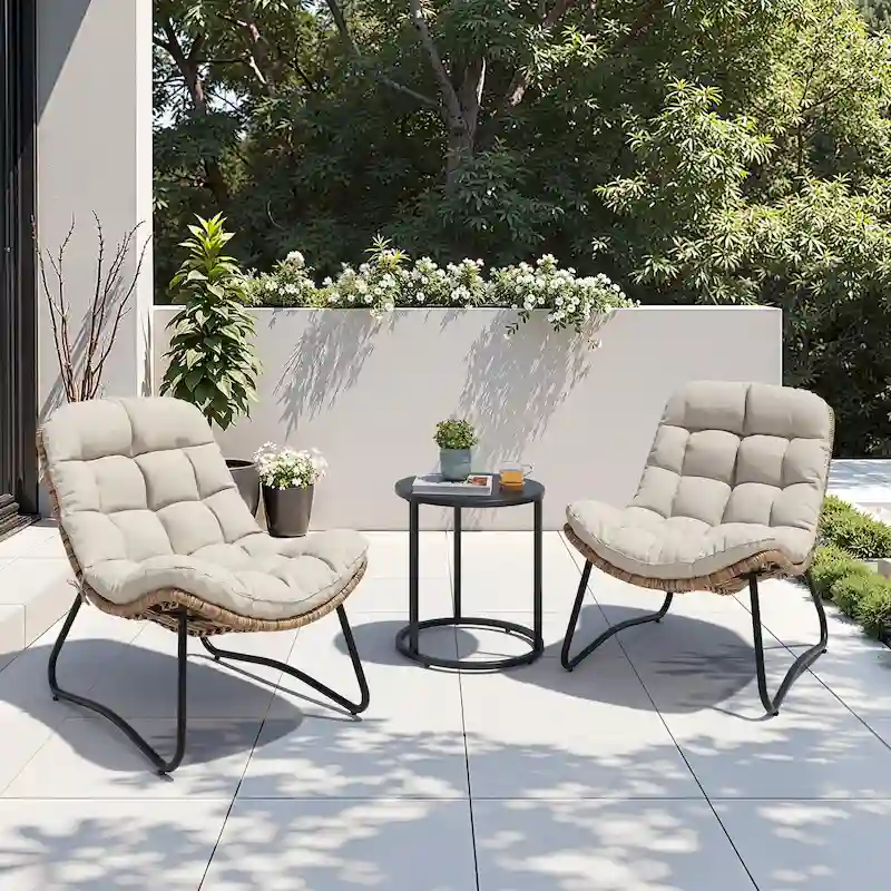 Fauteuils Papasan d'extérieur avec coussin, en rotin PE, confortables pour patio, avec table d'appoint