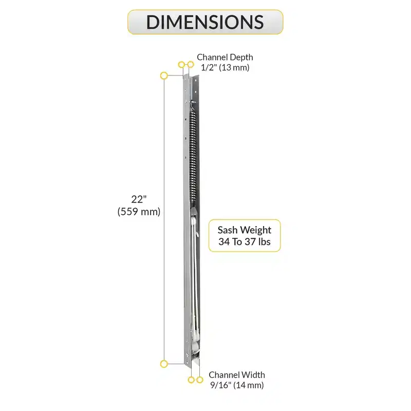 Brixwell Window Channel Balance 22 Channel Length, 9/16 Width, 34 to 37 lbs Sash Weight, No Sash Guides Attached, Aluminum Finish