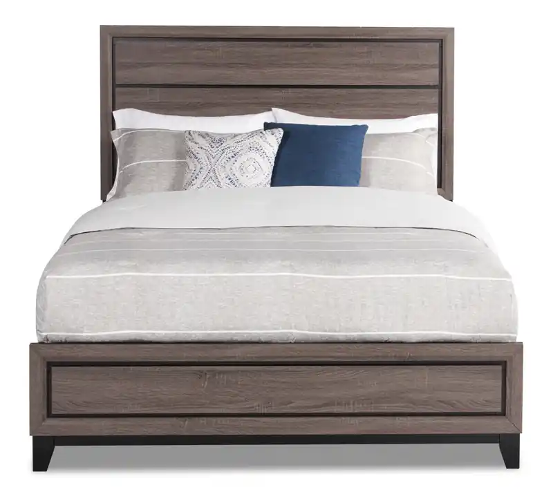 Bed with Headboard & Frame, Grey/Brown