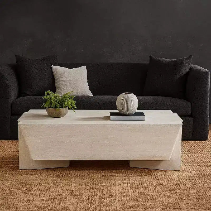 Royal Hampton Coffee Table | 45 Rectangular Handcrafted Mango Wood | Solid Asymmetric Base