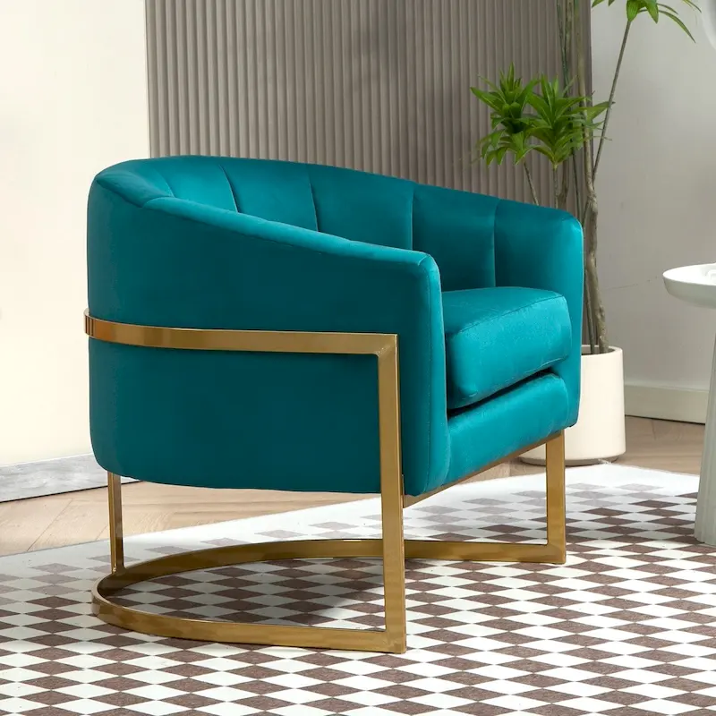 Velvet Accent Armchair with Gold Metal Frame