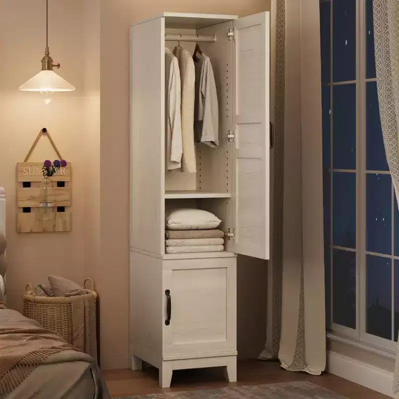 Armoire Wardrobe Closet with 2 Doors,72'' Wooden Wardrobe Cabinet with Hanging Rod, Narrow Tall Clothing Armoire Cabinet for Bedroom