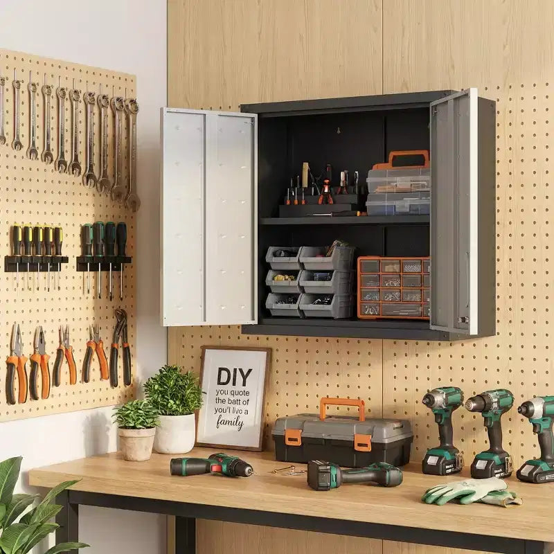 VIYET 30H Wall-Mounted Metal Storage Cabinet - Adjustable Shelf + Locking Doors, Thickened Alloy Steel, Garage/Office/Warehouse/Utility Room