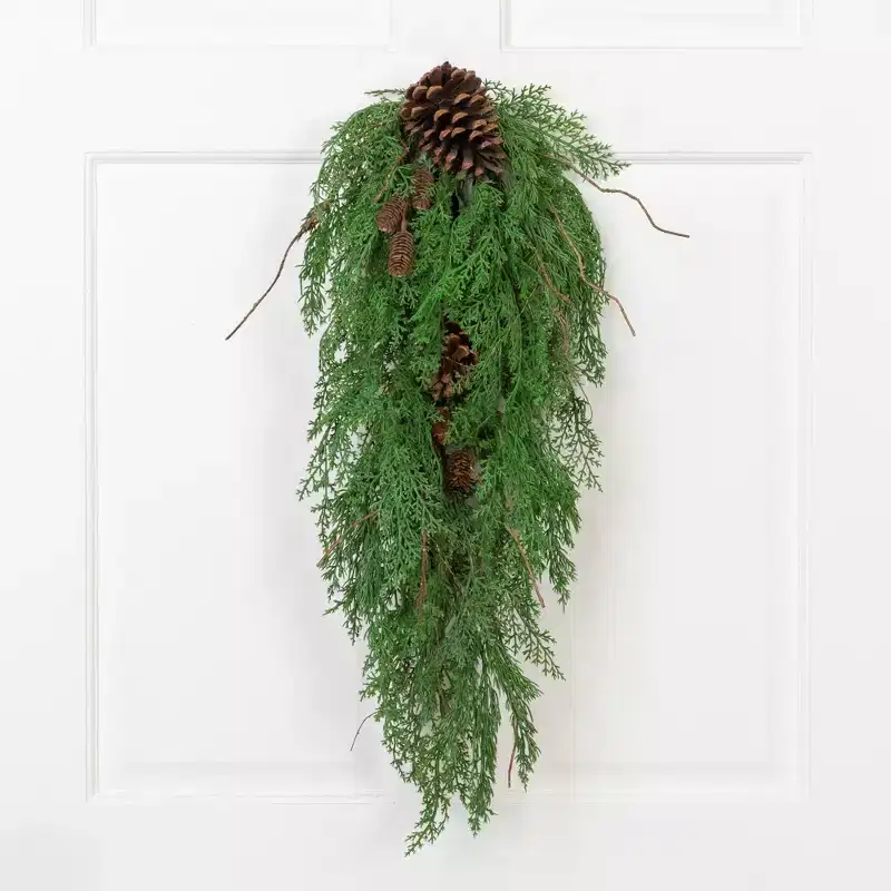 Northlight Pine Cone and Cedar Artificial Christmas Teardrop Swag - 26 - Unlit
