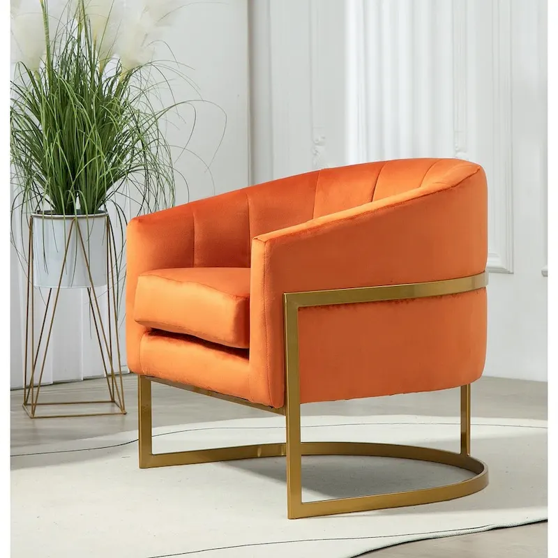 Velvet Accent Armchair with Gold Metal Frame