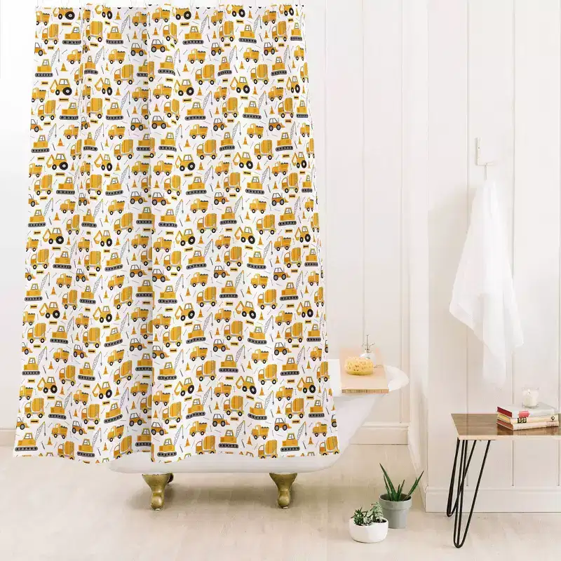 Deny Designs Kids' Lathe and Quill Construction Trucks Shower Curtain