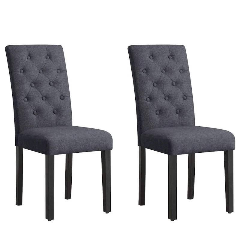 Linen Parsons Upholstered Dining Chair – Grey / Brown / White, Button Tufted, Qty: 2