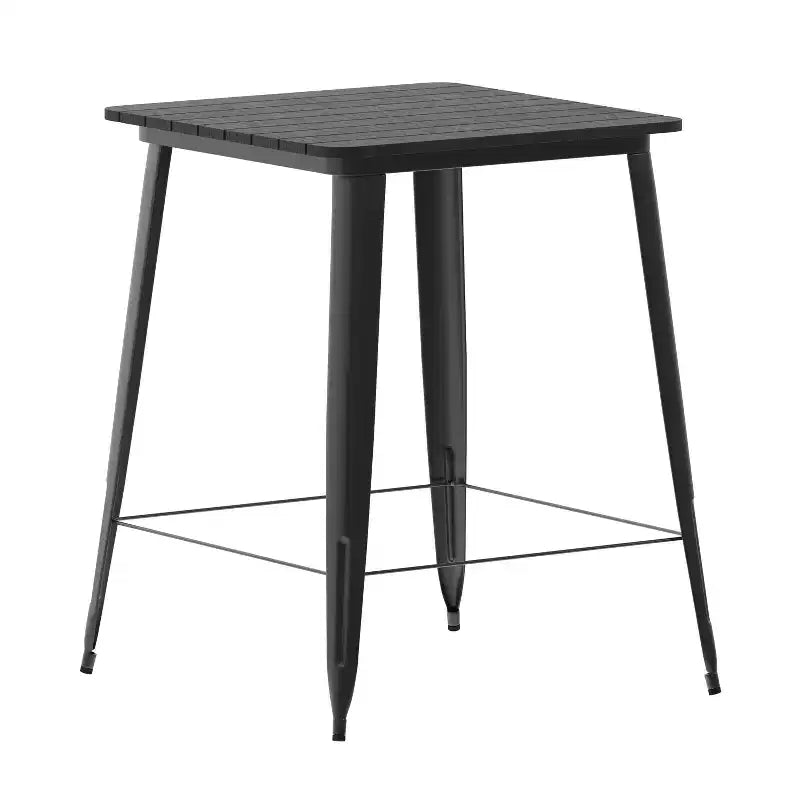 Indoor/Outdoor Bar Top Table, 31.5 Square All Weather Poly Resin Top with Steel Base