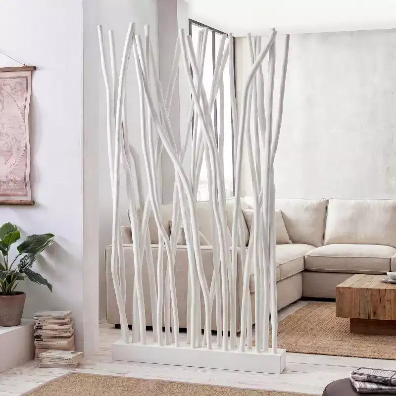 JONATHAN Y Tranquil 39W x 68H Coastal Bohemian Handcrafted Teak Branch Single Panel Room Divider