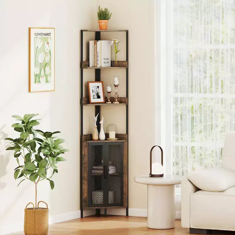 Gymax 2PCS 6-Tier Corner Shelf 67 Tall Corner Bookshelf w/Cabinet & Adjustable Shelf