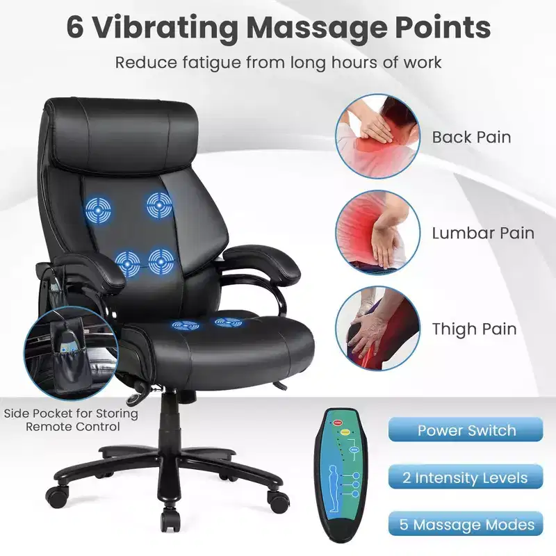 Costway Big and Tall Office Chair 500lbs with 6-Point Massage Wide Seat & Padded Armrests
